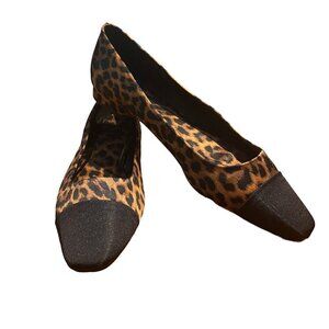 ZARA Cap Toe Animal Print Ballet Flat Leopard 10.5 Excellent Condition